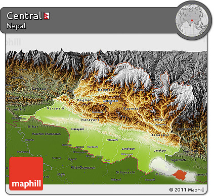 Physical 3D Map of Central, darken
