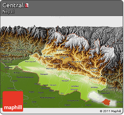 Physical 3D Map of Central, darken