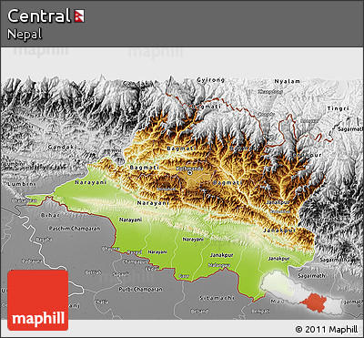 Physical 3D Map of Central, desaturated