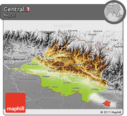 Physical 3D Map of Central, desaturated