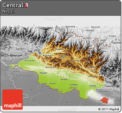 Physical 3D Map of Central, desaturated