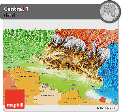 Physical 3D Map of Central, political shades outside
