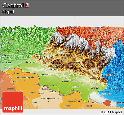 Physical 3D Map of Central, political shades outside