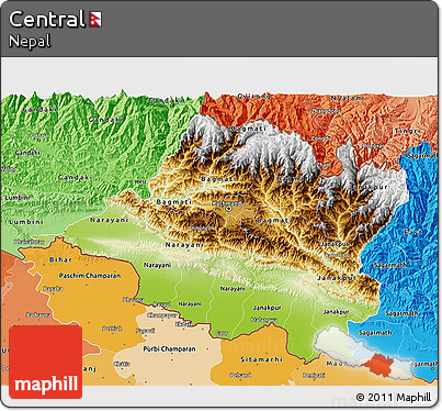 Physical 3D Map of Central, political shades outside