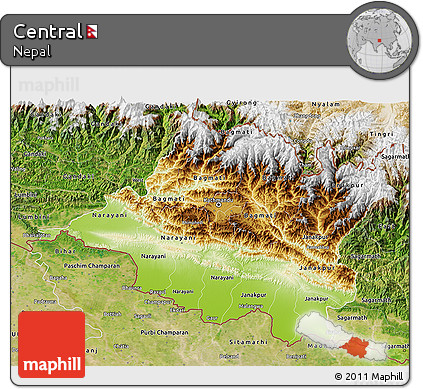 Physical 3D Map of Central, satellite outside
