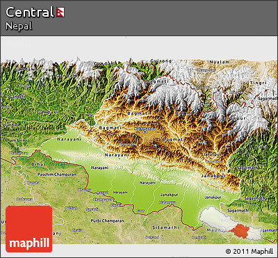 Physical 3D Map of Central, satellite outside