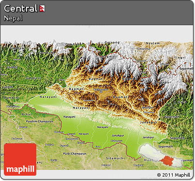 Physical 3D Map of Central, satellite outside
