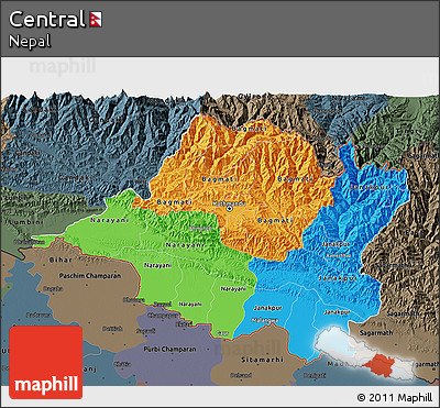 Political 3D Map of Central, darken, semi-desaturated