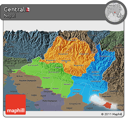 Political 3D Map of Central, darken, semi-desaturated