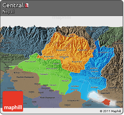 Political 3D Map of Central, darken, semi-desaturated