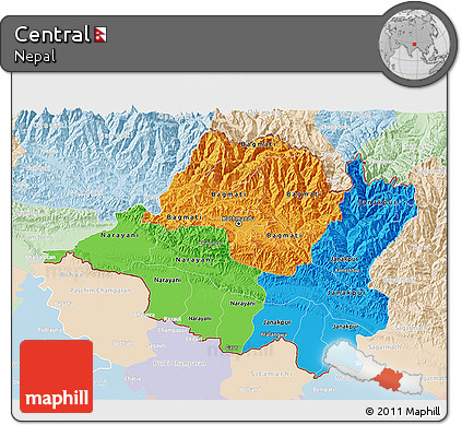 Political 3D Map of Central, lighten