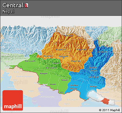 Political 3D Map of Central, lighten