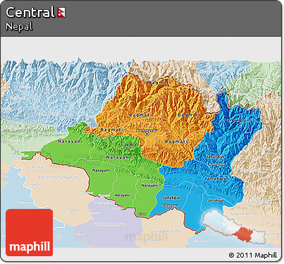 Political 3D Map of Central, lighten