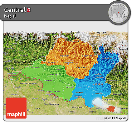 Political 3D Map of Central, satellite outside
