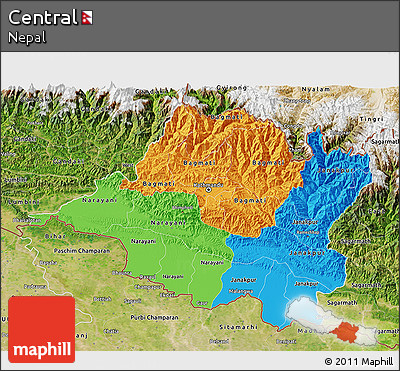 Political 3D Map of Central, satellite outside