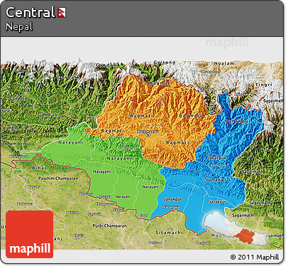 Political 3D Map of Central, satellite outside
