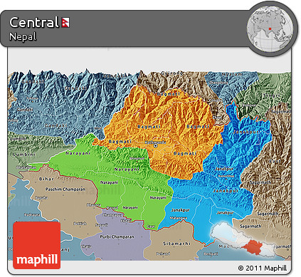 Political 3D Map of Central, semi-desaturated