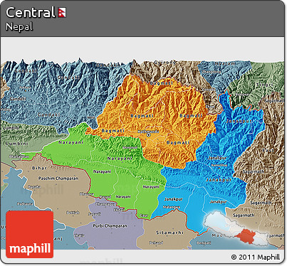 Political 3D Map of Central, semi-desaturated
