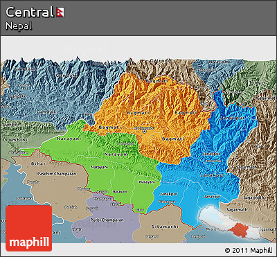 Political 3D Map of Central, semi-desaturated