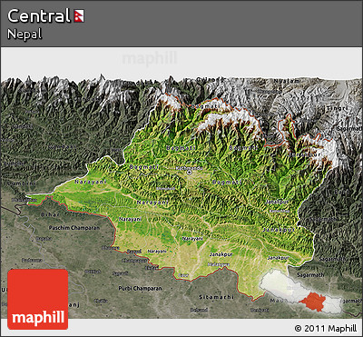 Satellite 3D Map of Central, darken, semi-desaturated