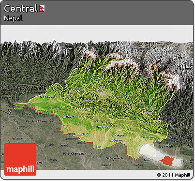 Satellite 3D Map of Central, darken, semi-desaturated
