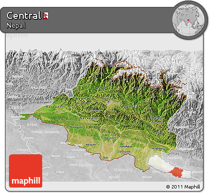 Satellite 3D Map of Central, lighten, desaturated