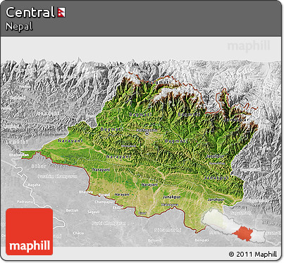 Satellite 3D Map of Central, lighten, desaturated