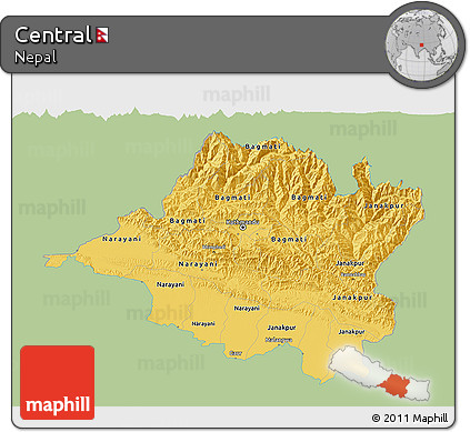 Savanna Style 3D Map of Central, single color outside