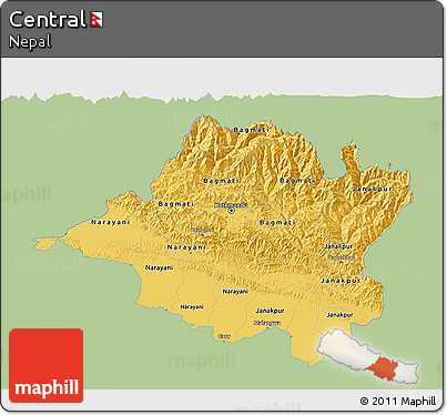 Savanna Style 3D Map of Central, single color outside