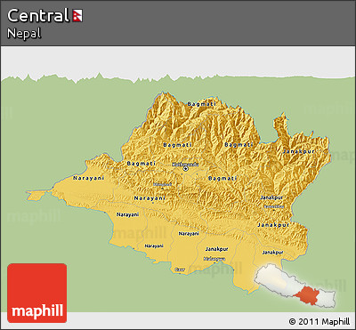 Savanna Style 3D Map of Central, single color outside