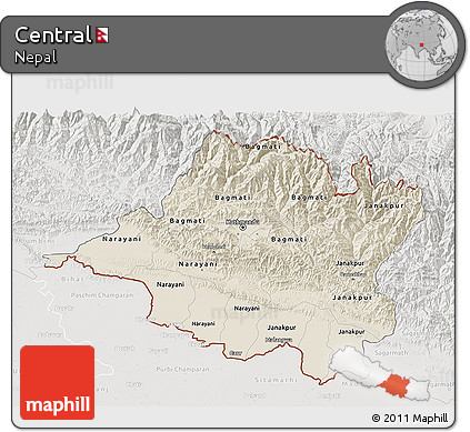 Shaded Relief 3D Map of Central, lighten, semi-desaturated