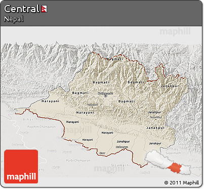 Shaded Relief 3D Map of Central, lighten, semi-desaturated