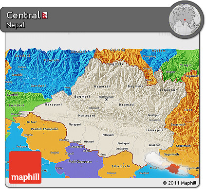 Shaded Relief 3D Map of Central, political outside