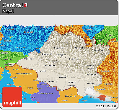 Shaded Relief 3D Map of Central, political outside