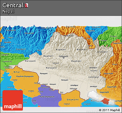 Shaded Relief 3D Map of Central, political outside