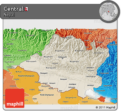 Shaded Relief 3D Map of Central, political shades outside
