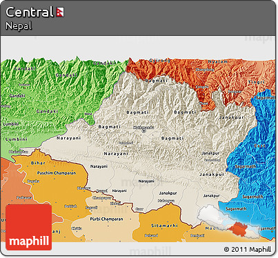 Shaded Relief 3D Map of Central, political shades outside