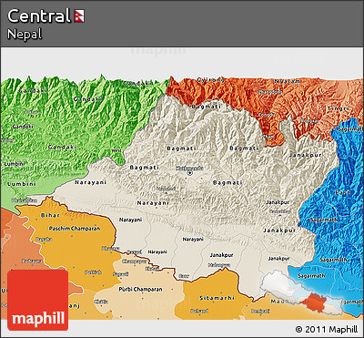 Shaded Relief 3D Map of Central, political shades outside