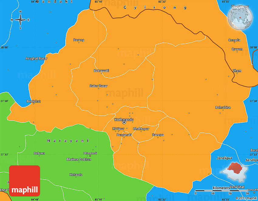 Political Simple Map of Bagmati