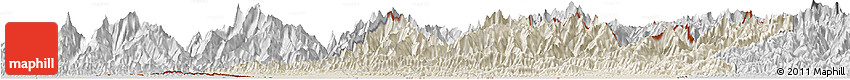 Shaded Relief Horizon Map of Central, desaturated