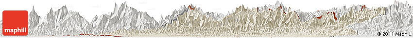Shaded Relief Horizon Map of Central, lighten, semi-desaturated