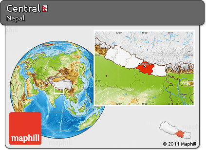 Physical Location Map of Central, highlighted country