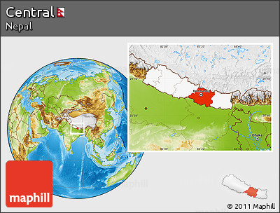 Physical Location Map of Central, highlighted country