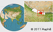 Satellite Location Map of Central, highlighted country, within the entire country