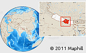 Shaded Relief Location Map of Central, highlighted country, within the entire country
