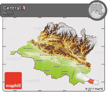 Physical Map of Central, cropped outside