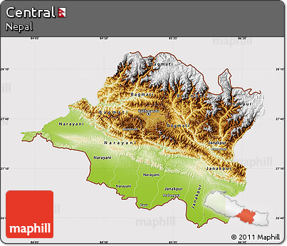 Physical Map of Central, cropped outside