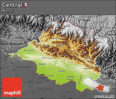 Physical Map of Central, darken, desaturated