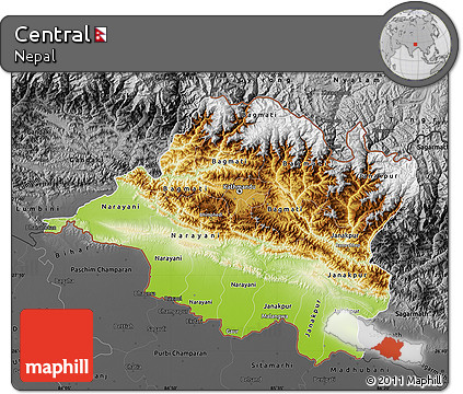 Physical Map of Central, darken, desaturated