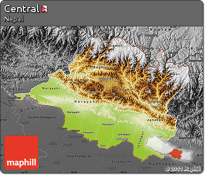 Physical Map of Central, darken, desaturated